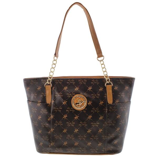 Shop Beverly Hills Polo Club Womens Tote Handbag Faux Leather Printed Large Overstock 18949169