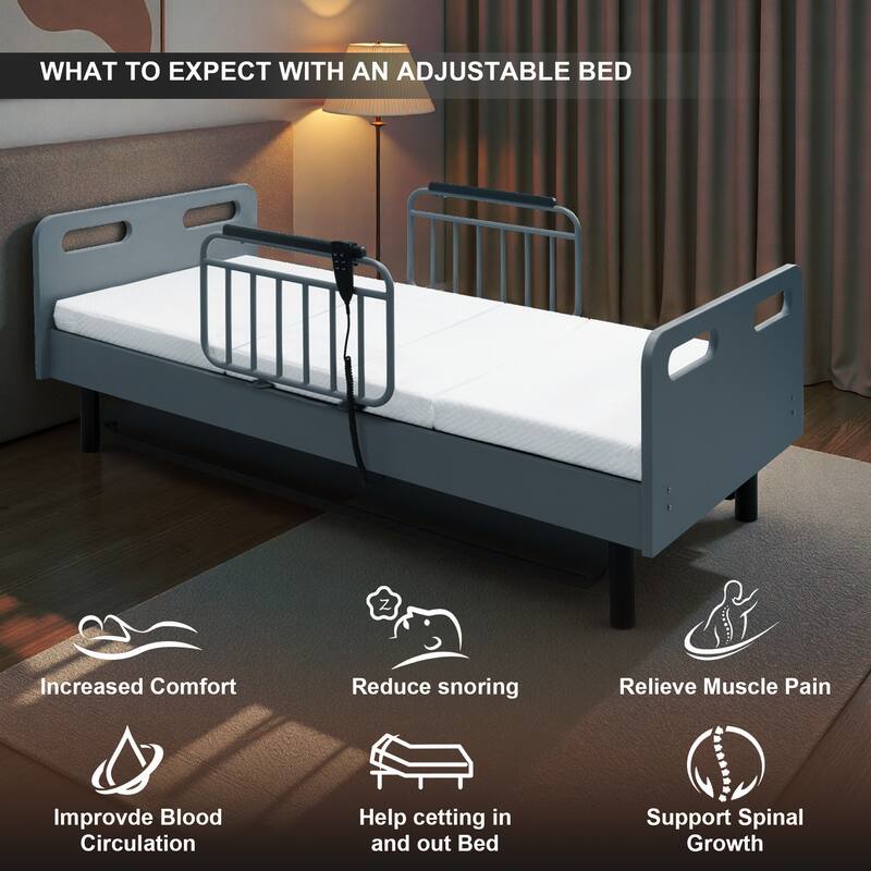 Electric Adjustable Hospital Bed for Home Use with Wired Remote Control, Memory Foam Folding Mattress & Safety Side Rails