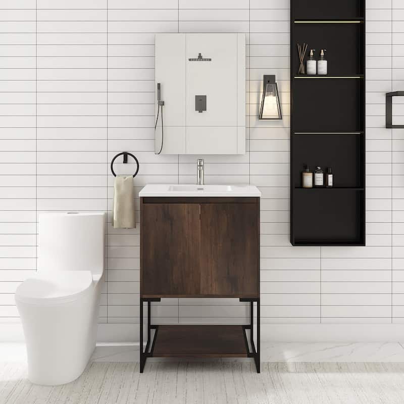 24-inch Freestanding Bath Vanity with White Cultured Mable Top