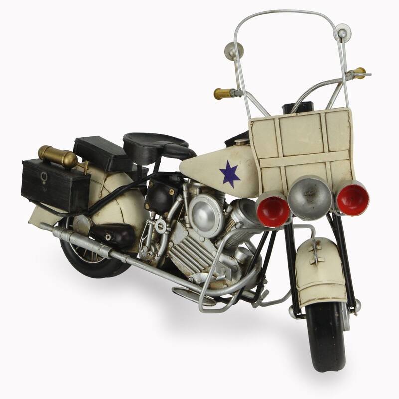 16.5" Ivory and Black 1960's Police Motorcycle Handmade Metal Replica