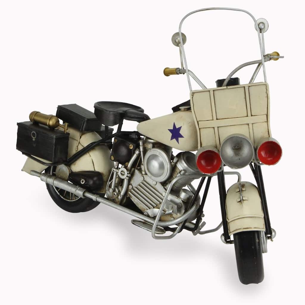 16.5" Ivory and Black 1960's Police Motorcycle Handmade Metal Replica
