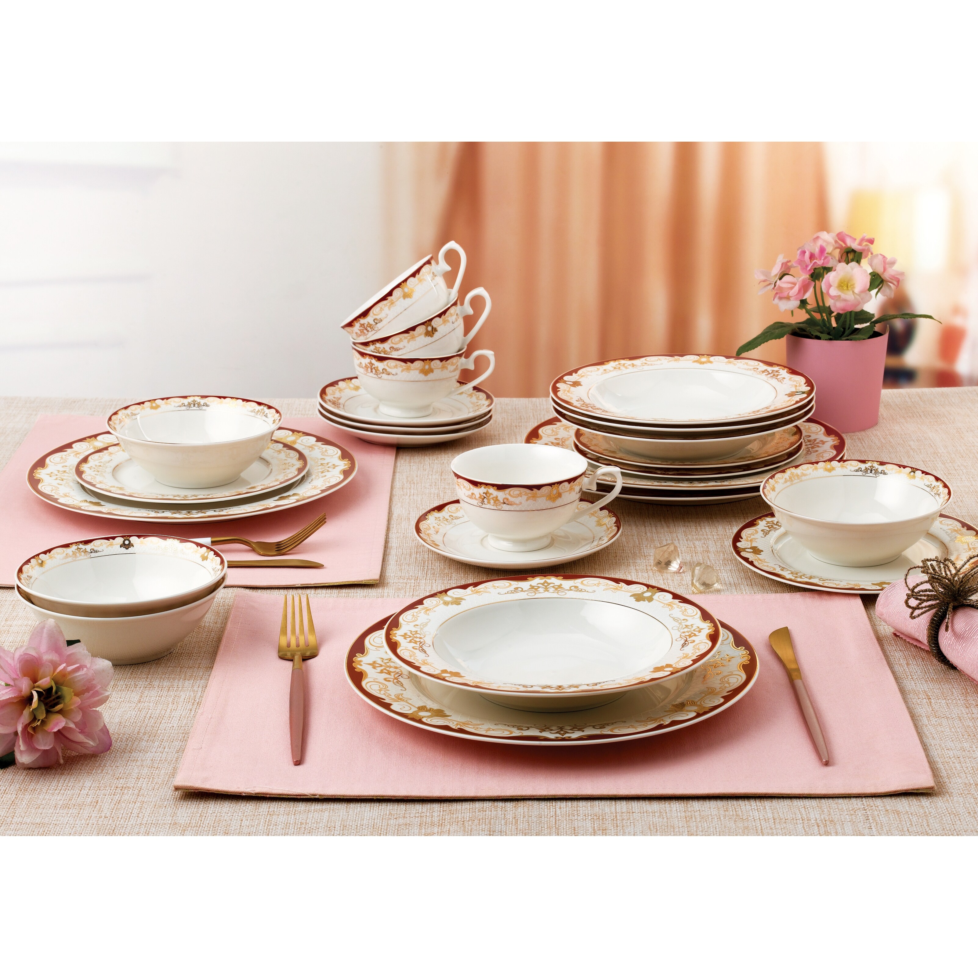 24 Piece Dinnerware Set Bone China Service for 4 by Lorren Home Trends