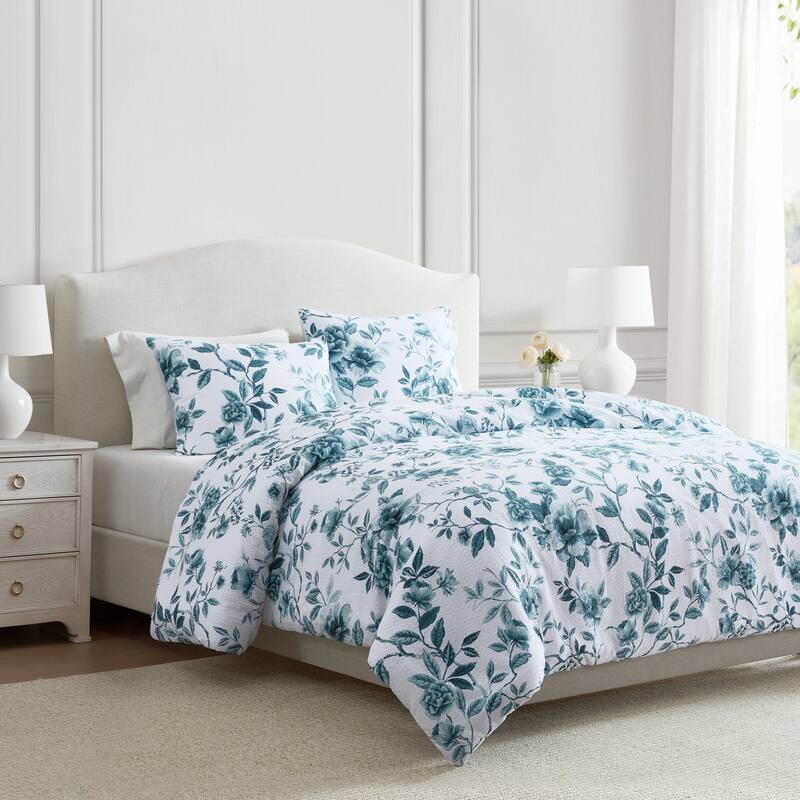Martha Stewart Vivian Floral Blue Cotton Duvet Cover Set