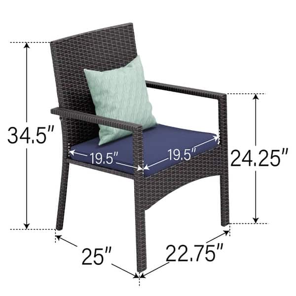 dimension image slide 2 of 5, MAISON ARTS 6-Pieces Outdoor Dining Sets, 37" Square Metal Bistro Table with Umbrella Hole and 4 Rattan Garden Chairs