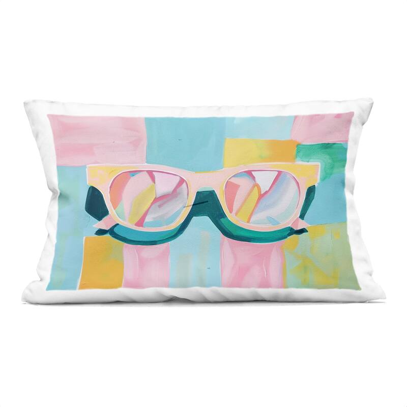 Stupell Blocked Pastels & Sunglasses Decorative Printed Throw Pillow Design by Arlington Prints - Accent - Polyester - Blue - Single