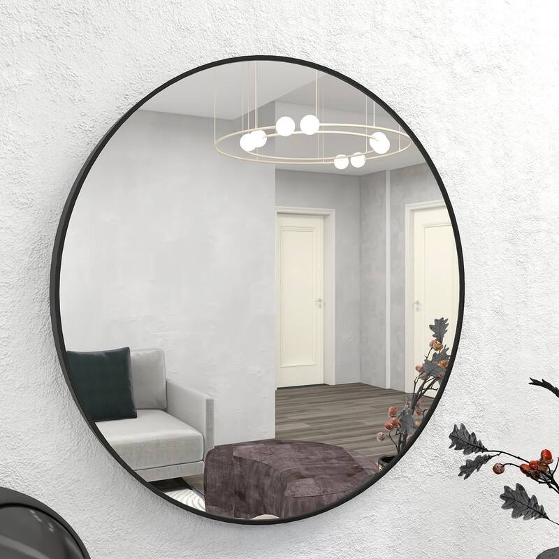 Alvana 30'' Round Mirror Black Metal Frame Circle Wall Mirror On Sale Bed Bath & Beyond