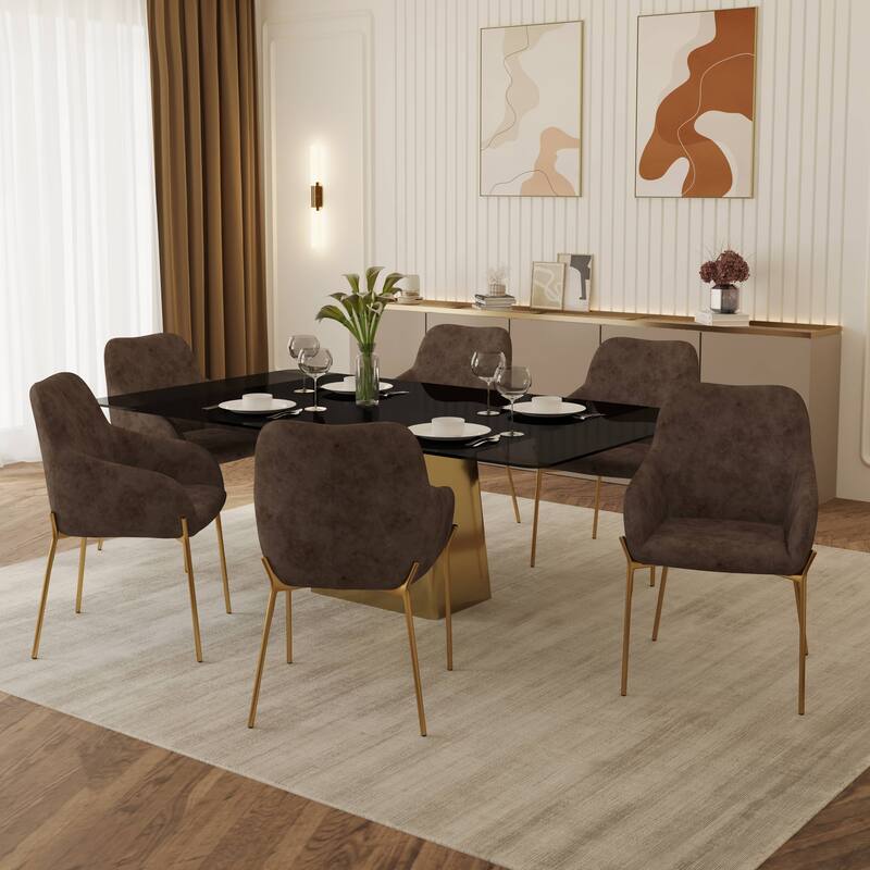 Zaire Upholstered Dining Chair in Velvet/Leather/Boucle with Gold Chrome Iron