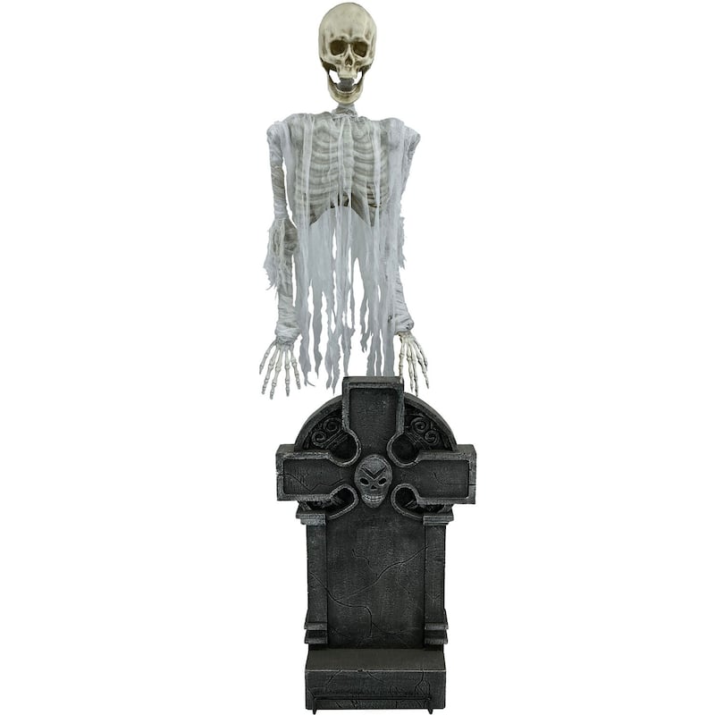Haunted Hill Farm Floating Skeleton Ghost Over Tombstone by Tekky, Indoor or Covered Outdoor Premium Halloween Animatronic