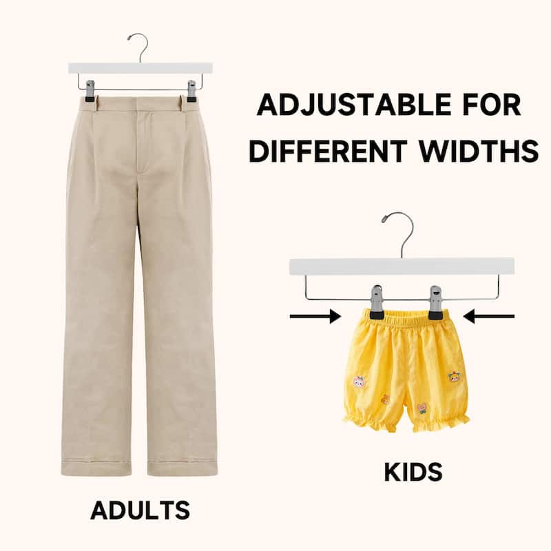 BP4U Premium Wooden Pants Hangers with Adjustable Clips, Solid Wood Skirt Hangers for Jeans, Slacks, Dresses