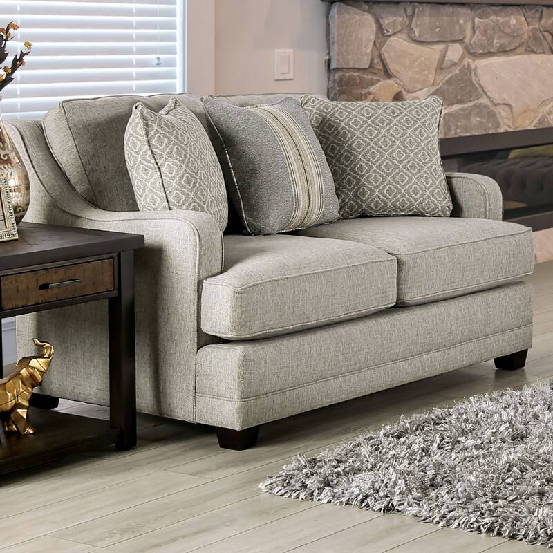 Ruwa Transitional Grey Fabric Upholstered Stain-Resistant Loveseat by Furniture of America