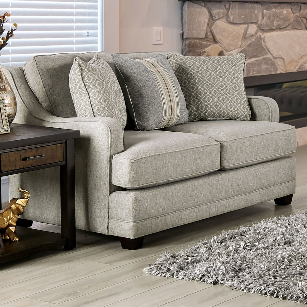 Ruwa Transitional Grey Fabric Upholstered Stain-Resistant Loveseat by Furniture of America