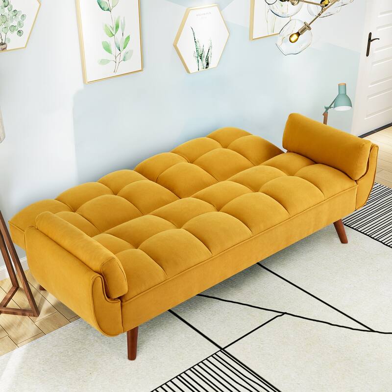75.39" Futon Sofa Bed, Convertible Folding Futon Couch Recliner Lounge For Living Room With 2 Pillow/Armrest