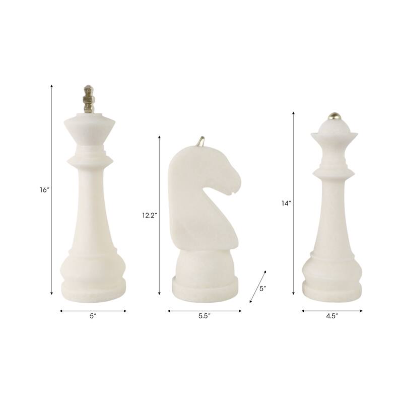 Polyresin Decorative Objects Chess Design (Set of 3) - 16/14/13" White - 5" x 5" x 16"
