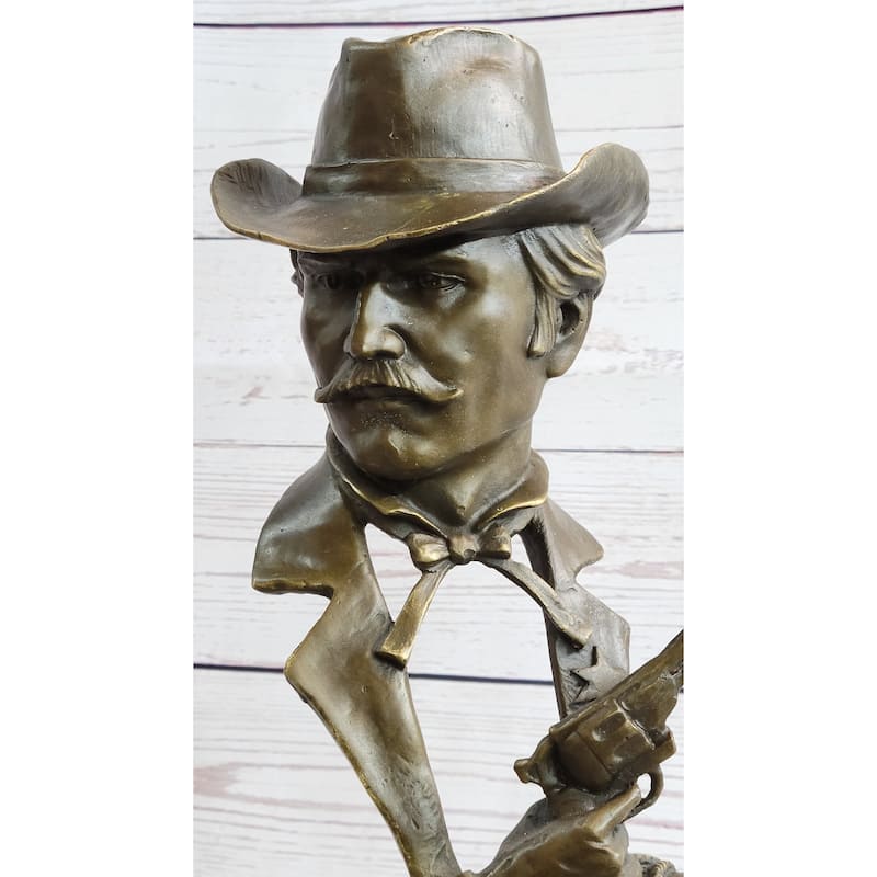 Wyatt Earp Wild West Ok Corral Bronze Bust Sculpture Statue Western Art Decor