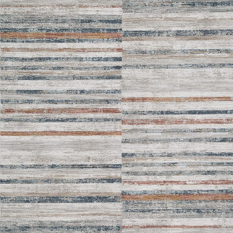 Kimya 5 x 7 Area Rug, Stripe Design, Polyester, Cotton Backing, Gray Blue - 5 x 7