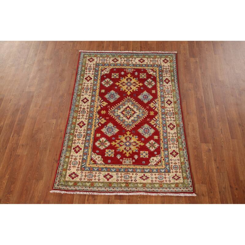 Red Kazak Oriental Accent Rug Handmade Wool Carpet - 3'4"x 4'10"
