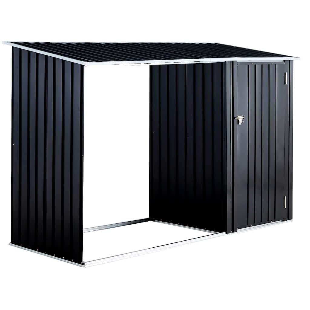 GDFStudio - Outdoor Large Galvanized Steel Firewood Rack Log Storage Shed with Sloped Roof for Backyard, Patio and Garden