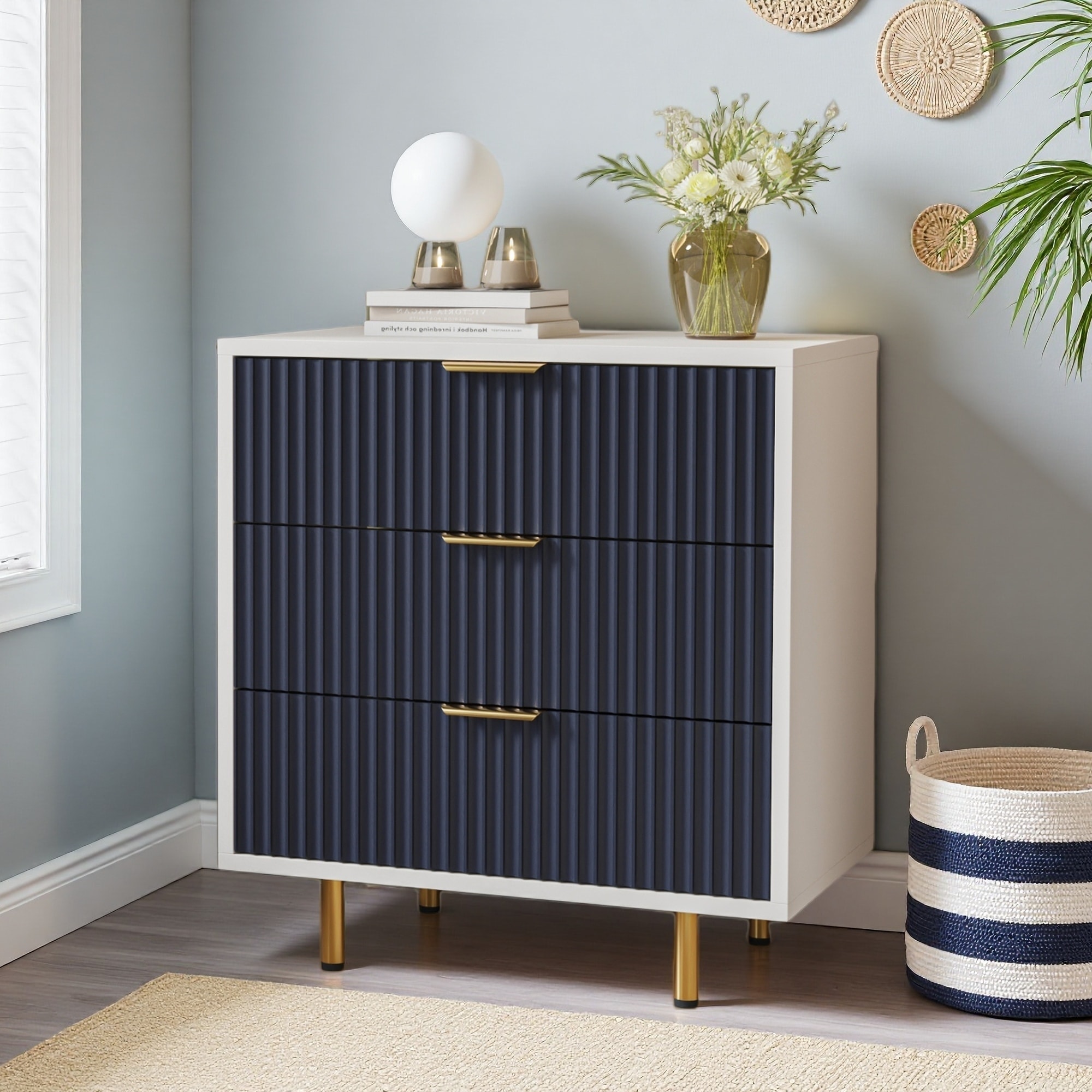 3-Drawer Fluted MDF Modern Dresser with Smooth-Running Drawers
