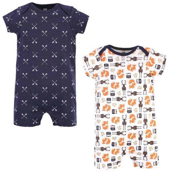 slide 1 of 1, Hudson Baby Infant Boy Cotton Rompers, Forest 0 - 3 Months - Blue