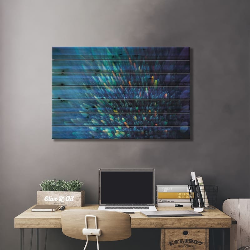 Blue Stardust Print On Wood by Elena Kulikova - Multi-Color