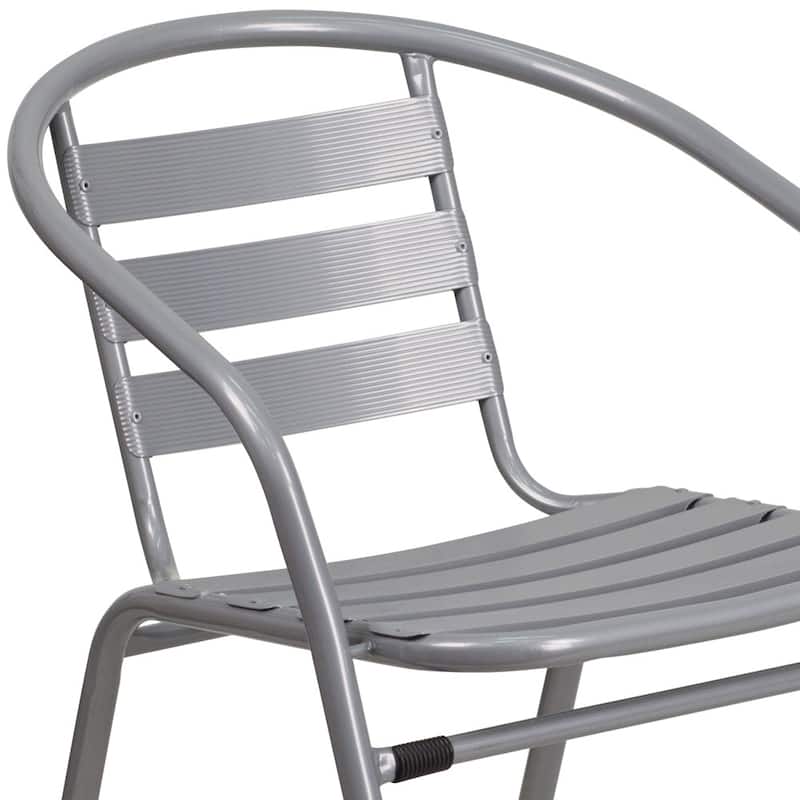 Modern Aluminum Slat Stacking Outdoor Restaurant Chairs (Set of 4)