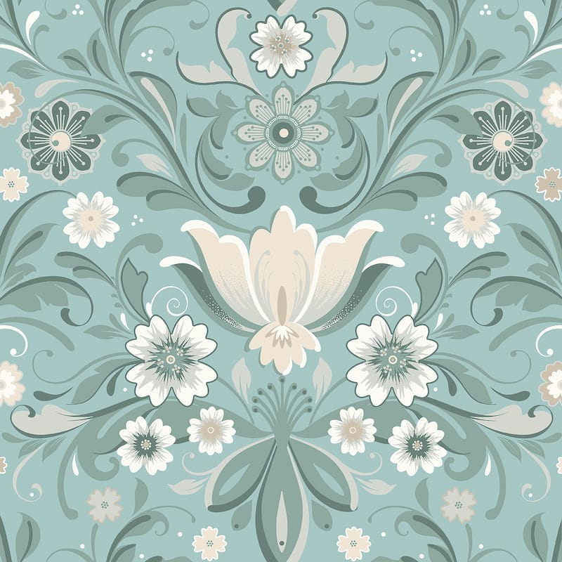 A-Street Prints Ostanskar Turquoise Retro Floral Wallpaper