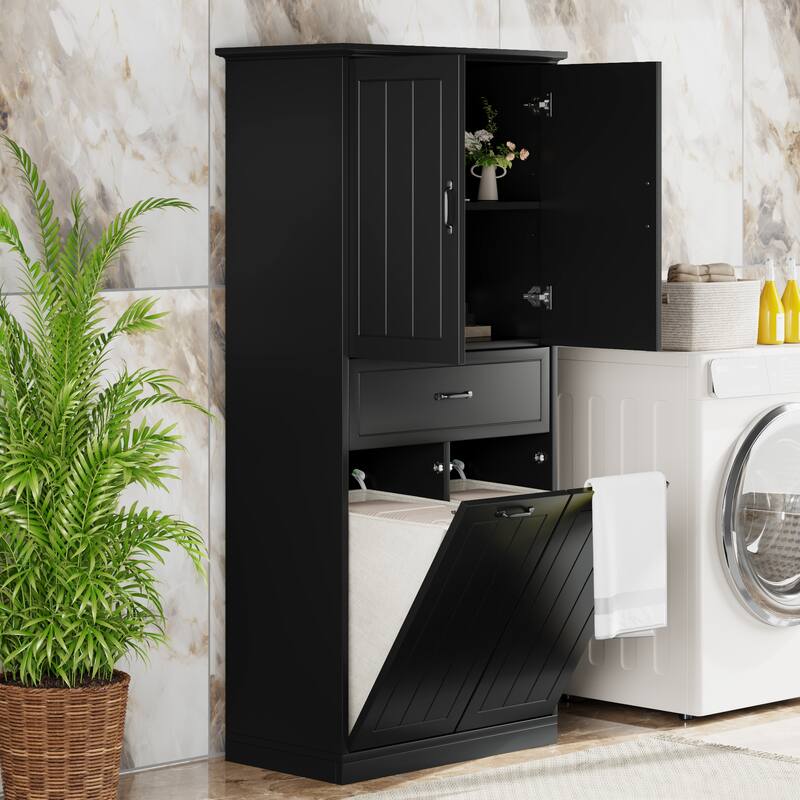 Bathroom Storage Cabinet with Two Laundry Baskets, Storage Cabinet with Doors and Drawer for Home