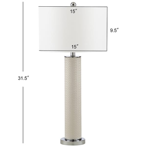 SAFAVIEH Lighting 32-inch Ollie Faux Woven Leather Cream Table Lamp (Set of 2) - 15"x15"x31.5"