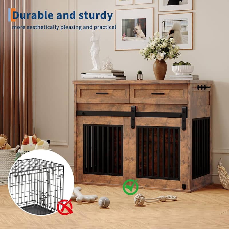 44.5'' Dog Crate Furniture, with Sliding Barn Door
