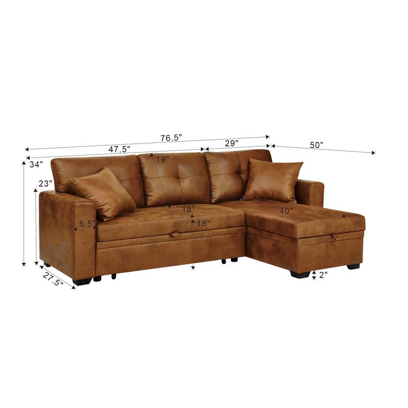 Sleeper Sofa,Sectional with Pull-Out Bed, Reversible Chaise, Storage Sectional, Convertible Sofa Bed, L-Shaped Sofa