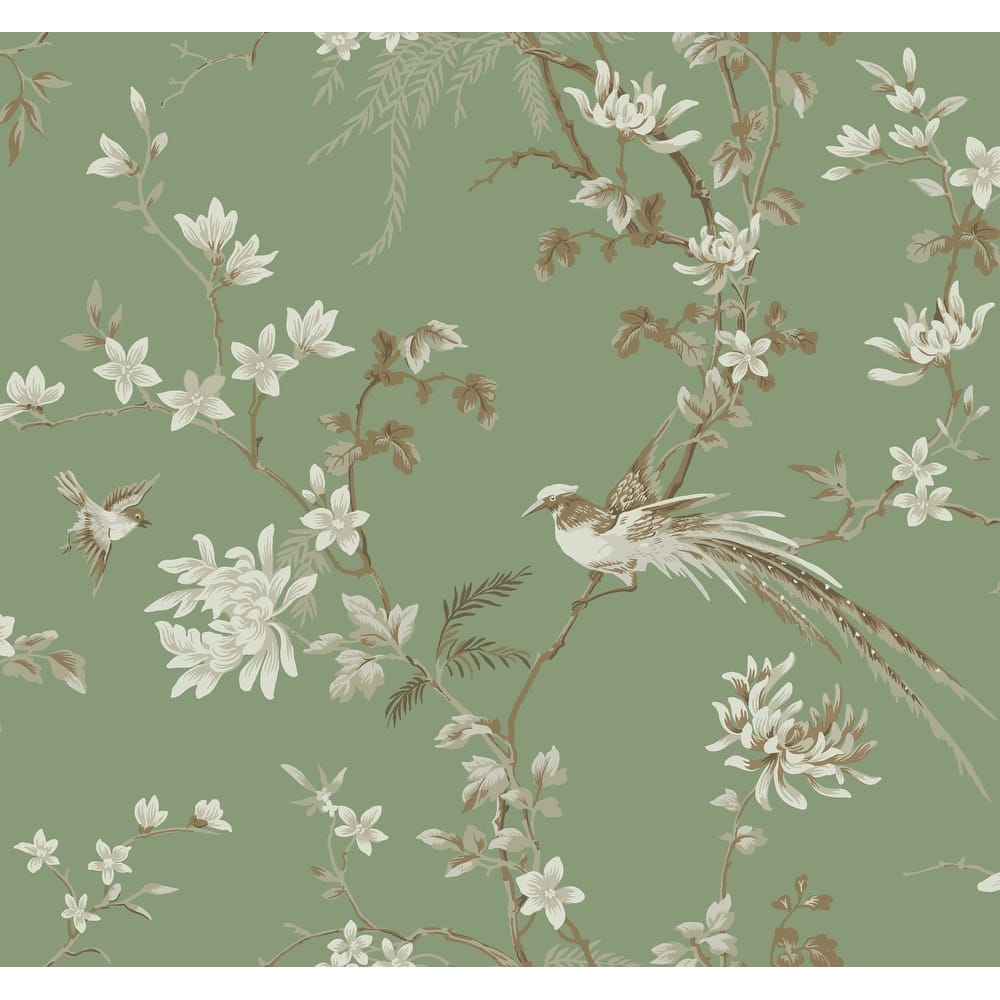 Schusterman, Bird And Blossom Chinoserie Wallpaper, 27 in x 27 ft = 60.75 sq ft, Wallpaper Roll