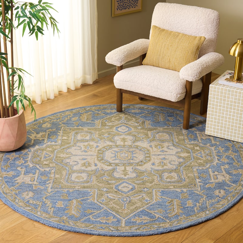SAFAVIEH Handmade Metro Seonaid Wool Rug - 6' Round - Blue/Beige