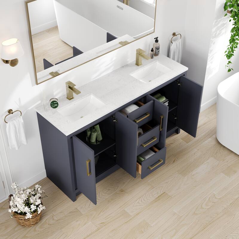 Eviva Curio Bath Vanity with WH Carrara Quartz Top and Undermount Sink
