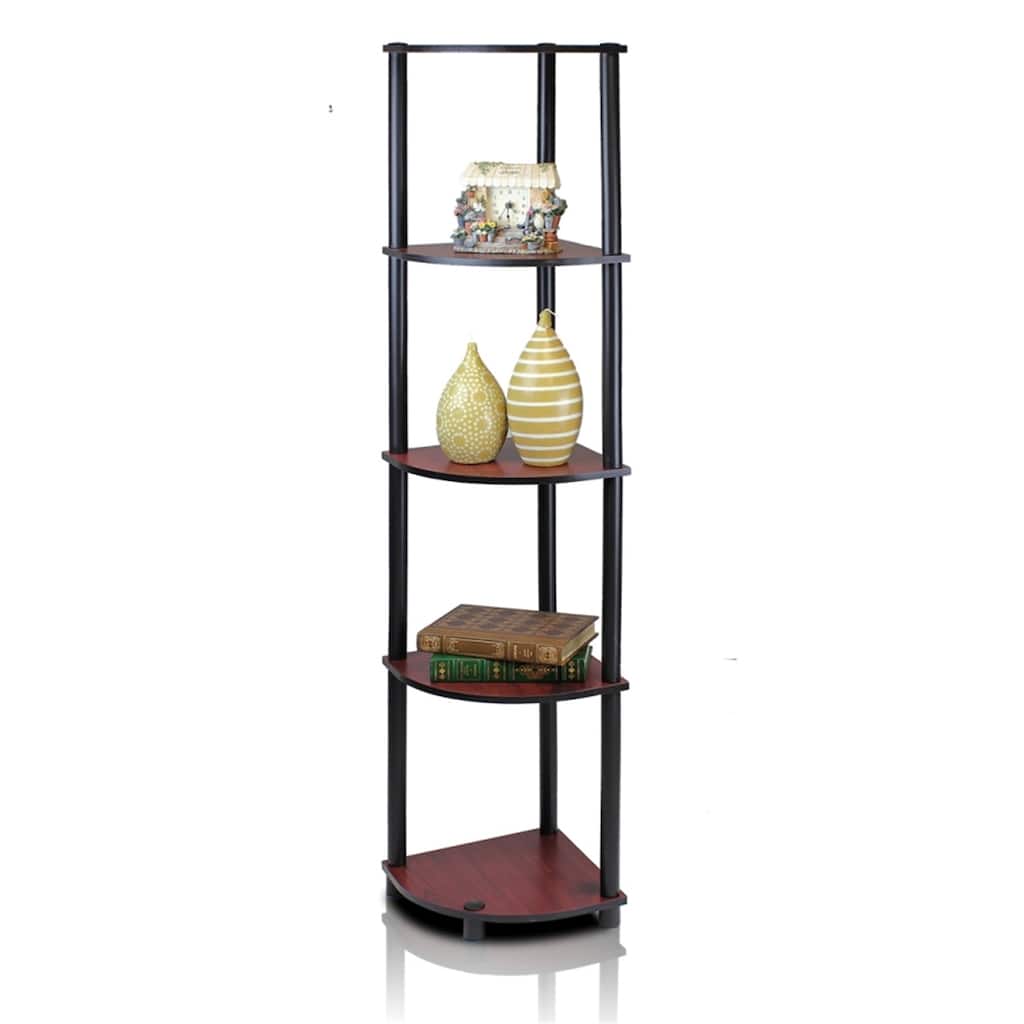 5 Tiers Wood Household Shelving Unit in Dark Cherry/Black (11.6 in. W x 57.7 in. H x 11.6 in. D)