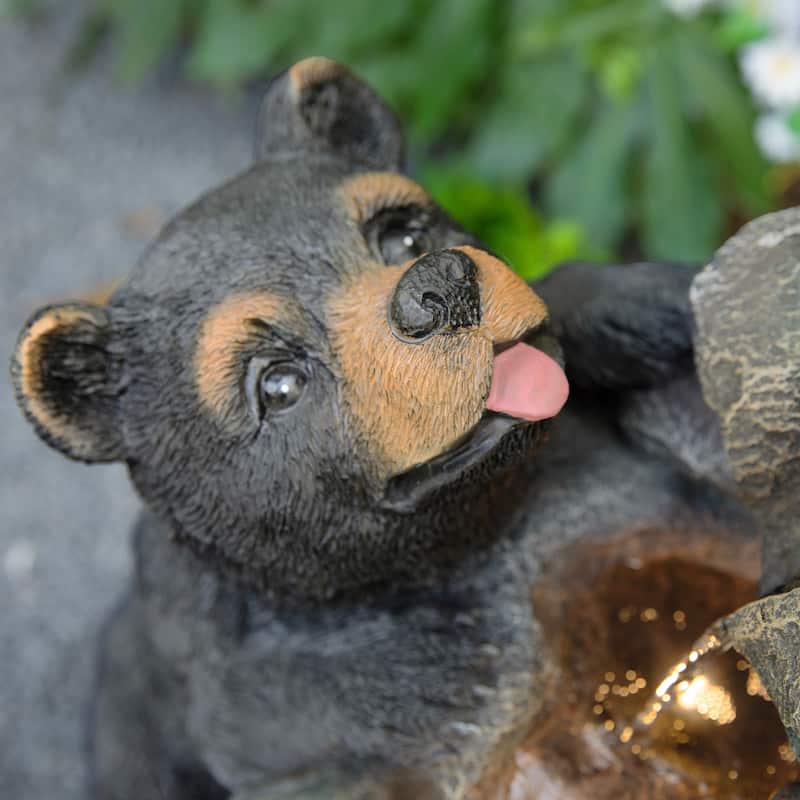 Glitzhome 30.5"H 4-Tiered LED Lighted Mom & Baby Bear Polyresin Outdoor Floor Fountain