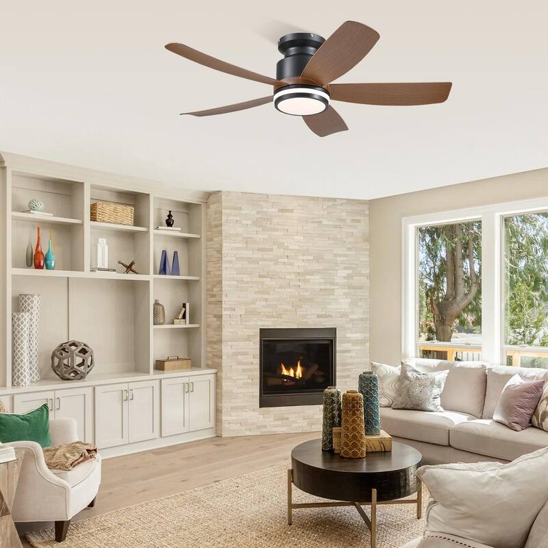 41 Inches Ceiling Fan with Light,5 ABS Blades,Flush Mount Low Profile Ceiling Fan with Light and Remote for Bedroom Living Room