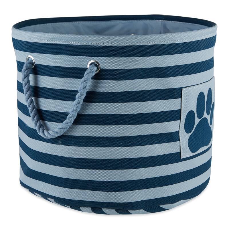 Bone Dry Polyester Pet Bin Stripe With Paw Patch Black Rectangle Large - Medium Round Dark Navy