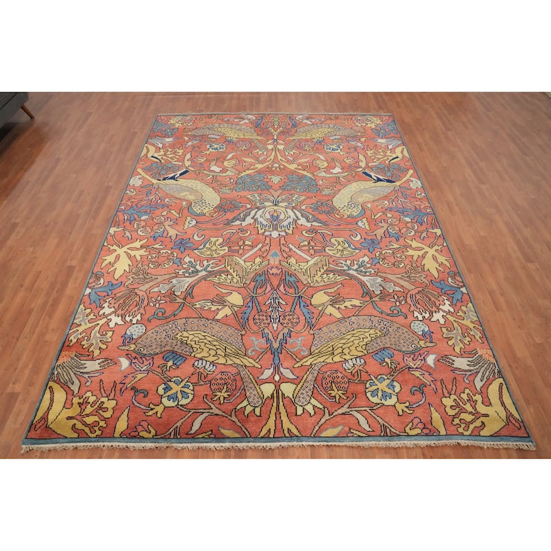 Hand Knotted Oriental 100% Wool Carpet Traditional All-Over Oranges & Rust Ziegler Area Rug - 11' 10'' X 9' 0''