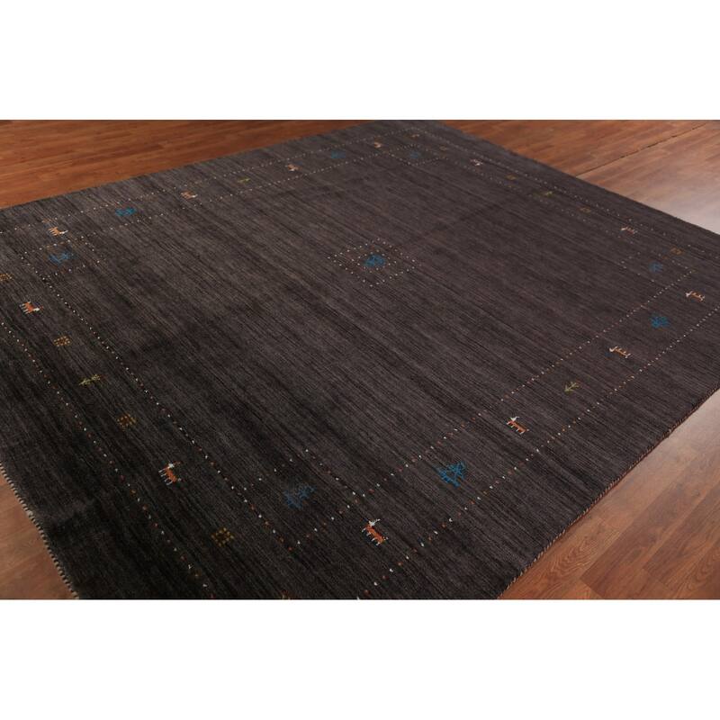 Dark Brown Gabbeh Oriental Area Rug Hand-Knotted Wool Carpet - 7'11" x 9'10"