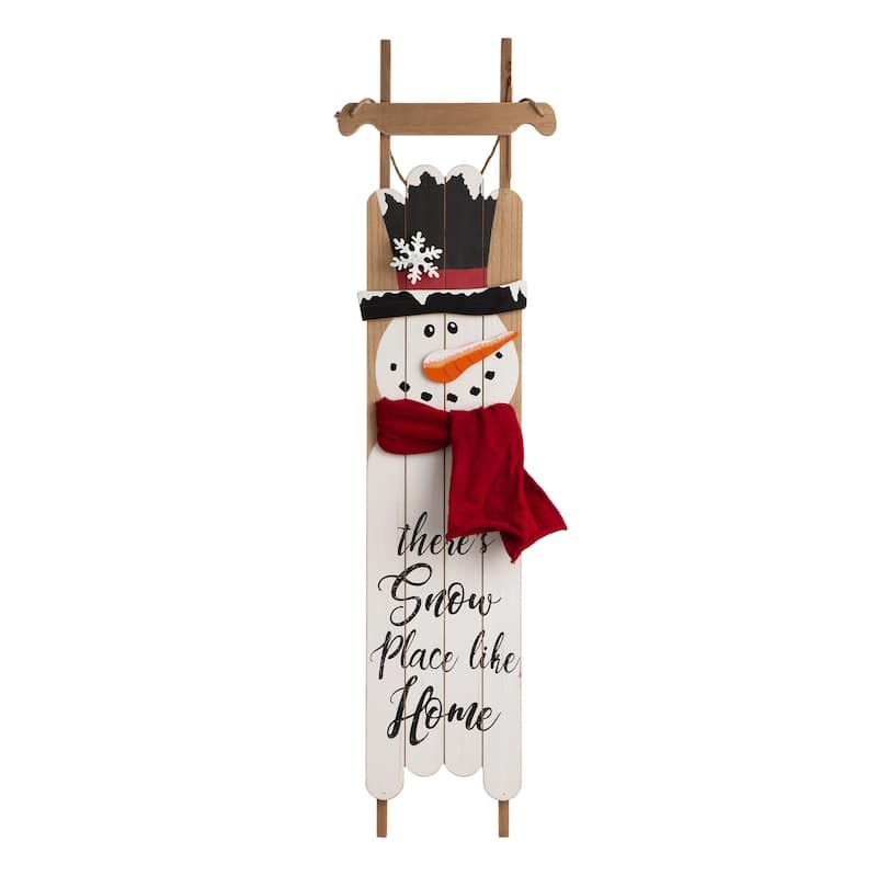Glitzhome 42"H Wooden Christmas Sleigh Snowman or Santa Porch Sign - Snowman