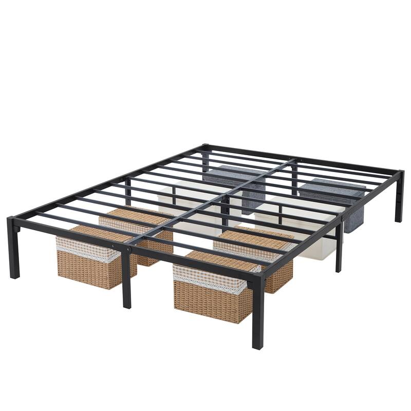 VECELO 14" No-Screw Metal Bed Frame Quick Snap Assembly Platform Underbed Storage No Box Spring Needed