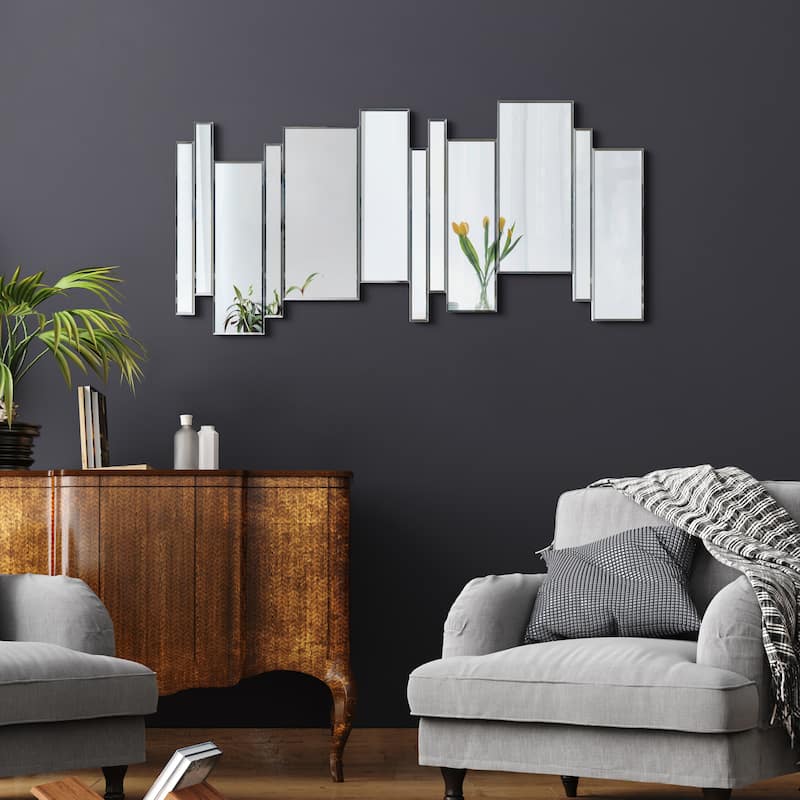 Empire Art Direct Silver Multipaneled Zigzags Beveled Wall Mirror - Clear - 24"x48"x0.7"