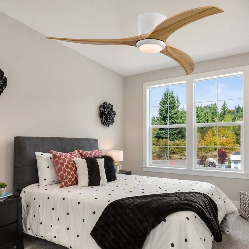 Modern 52" Ceiling Fan with Light & Remote, Matte White - Silent Reversible Motor, 6-Speed, Solid Wood Blades for Indoor Rooms