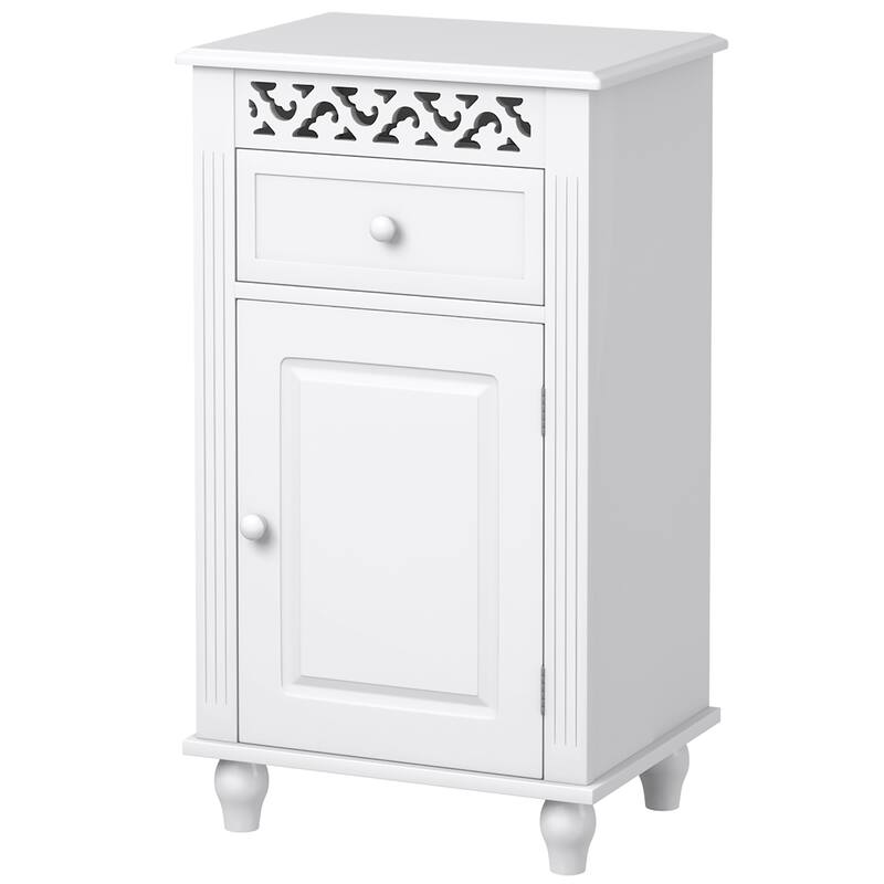 Wood Bathroom Organizer Floor Storage Cabinet with Adjustable Shelf - White