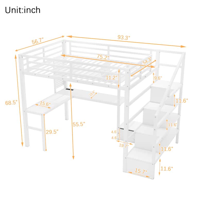 GDF Studio - Langley Loft Bed with Desk, Storage, Wardrobe, and LED Light (Full Size)