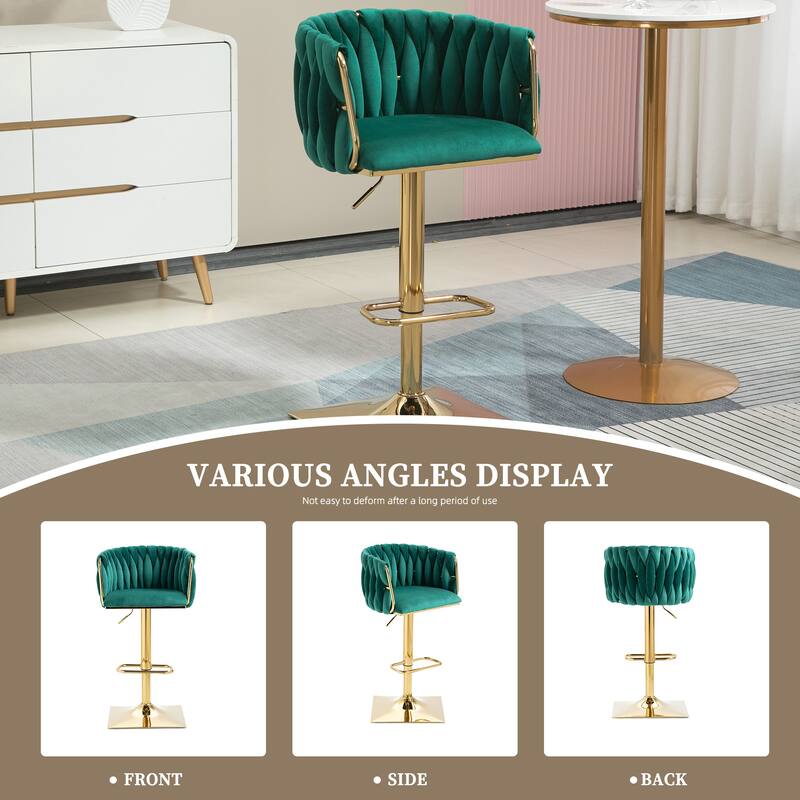 Velvet 360 Swivel Adjustable Height Lifting Vintage Bar Stools(set of 2) with Footrest