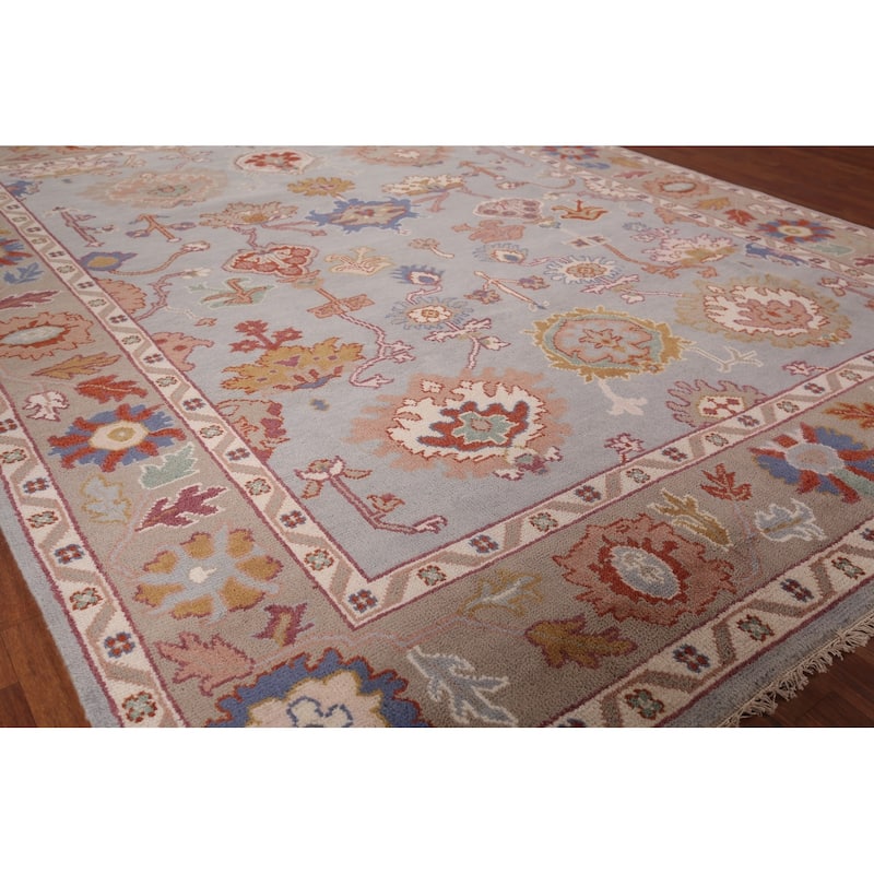 Blue Oushak Indian Area Rug Hand-Knotted Wool Carpet - 7'11"x 10'0"