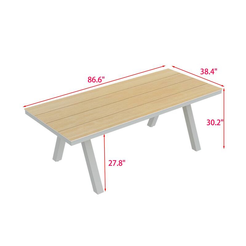Outdoor Dining Table with Wood Grain Top and Gray Legs Weather-Resistant Patio Table