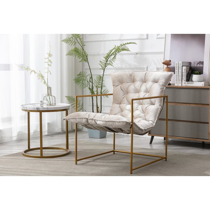Italy shine velvet Upholstered Tufted Armchair With Golden Legs
