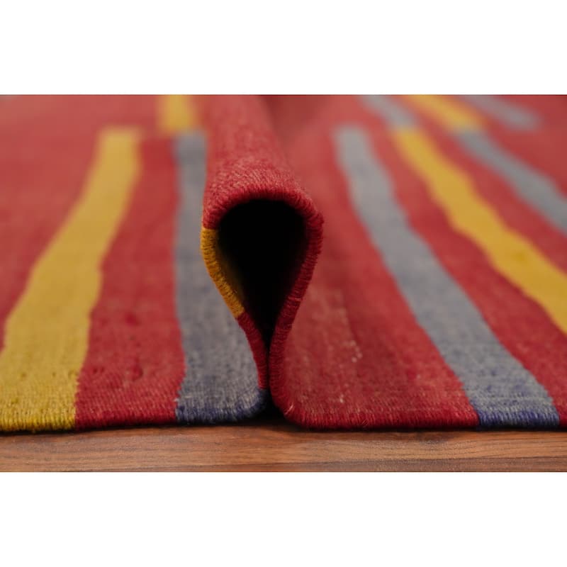 Hand Woven Oriental 100% Wool Carpet Southwestern Geometric Red Kilim Area Rug - 9' 8'' X 4' 8''